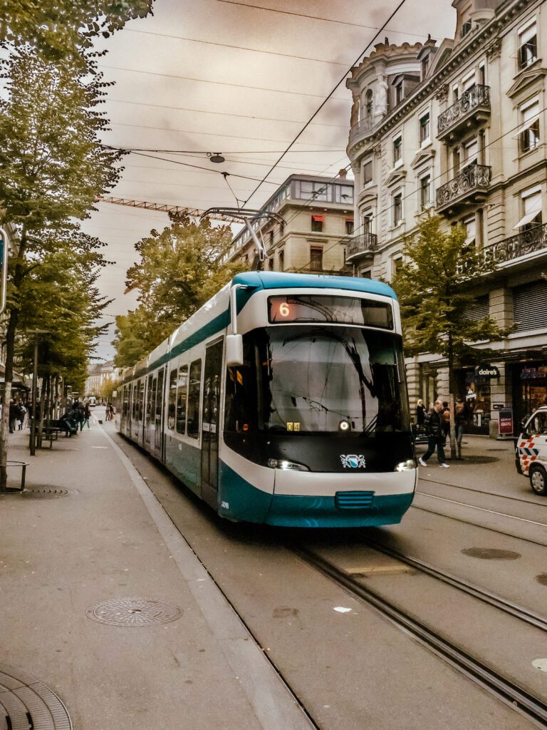 tram on the street in Zurich Switzerland