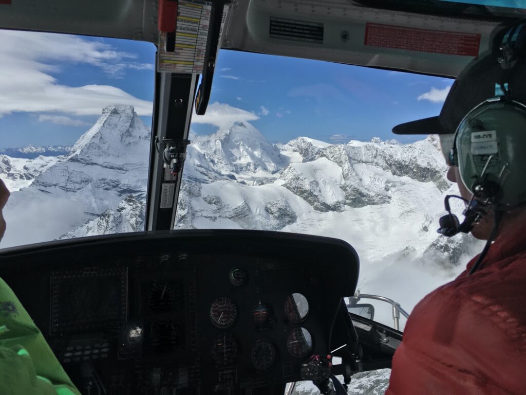 view of snow and glaciers from helicopter in zermatt switzerland