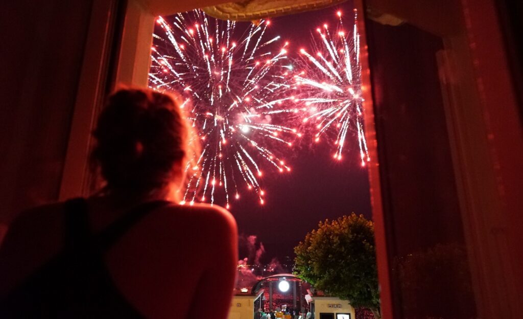 view of fireworks from a hotel window in ascona switzerland