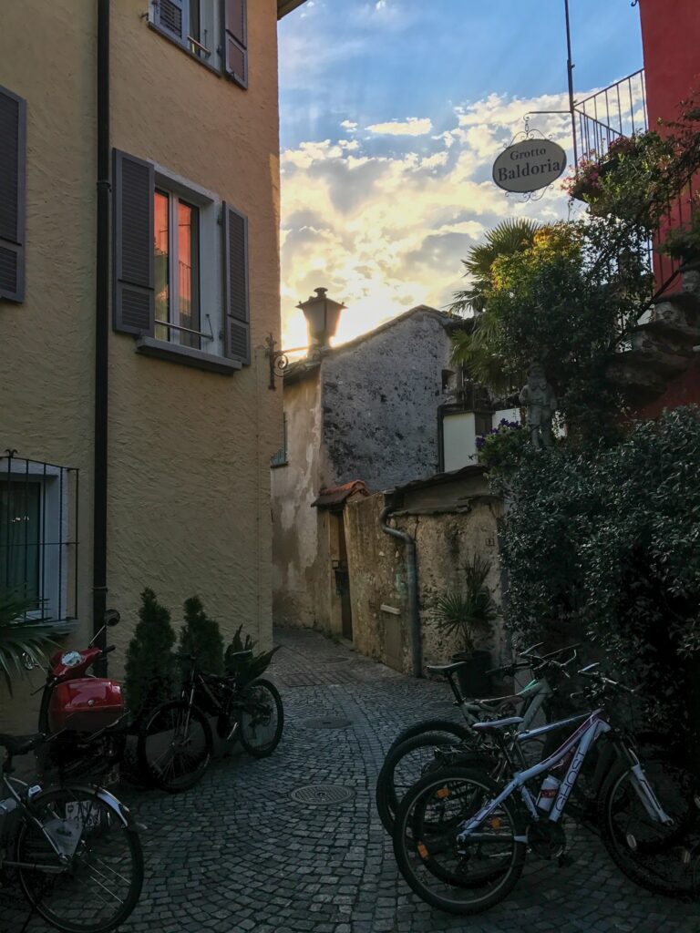 alleyway with bicycles outside of Grotto Baldoria restaurant in ascona switzerland