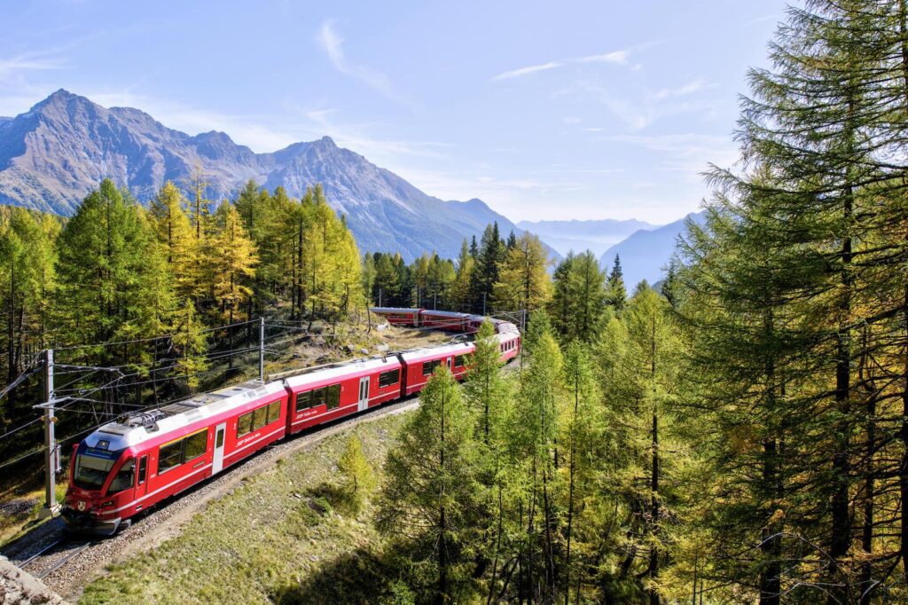 red train in switzerland