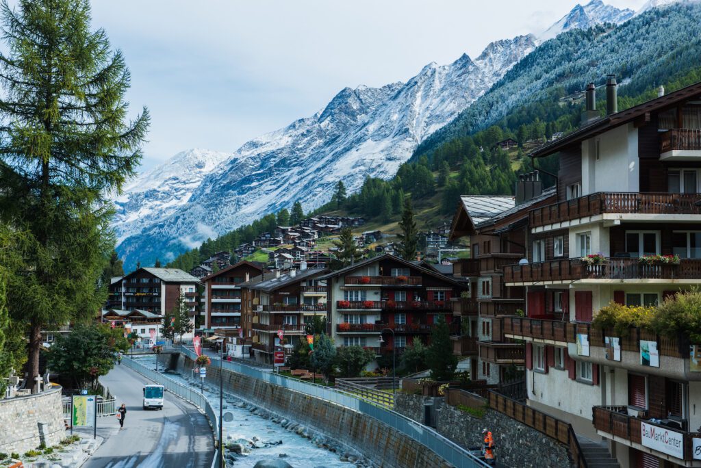 river flowing through the town of Zermatt Switzerland