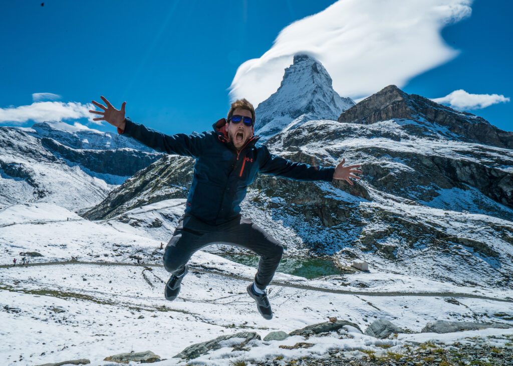 view of the matterhorn on the way up to glacier paradise in zermatt switzerland