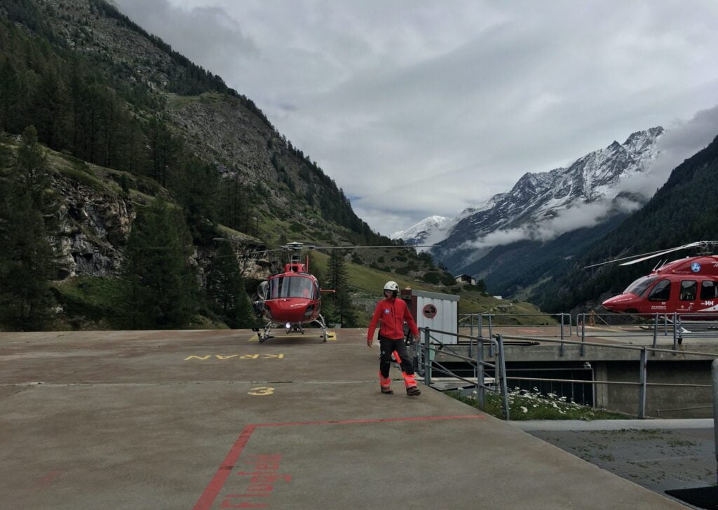 helicopter on landing pad at airzermatt in zermatt switzerland