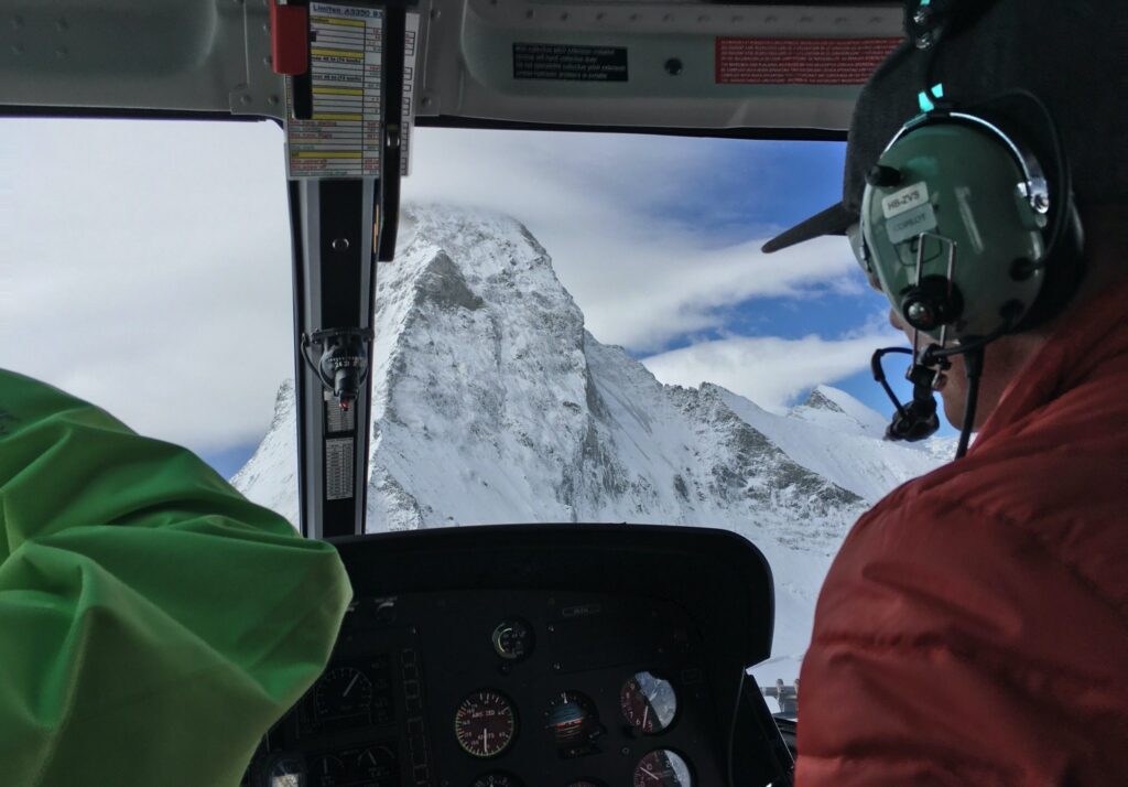 view of the matterhorn from the airzermatt helicopter in switzerland