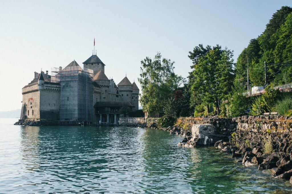 exterior chillon castle on lake geneva in switzerland