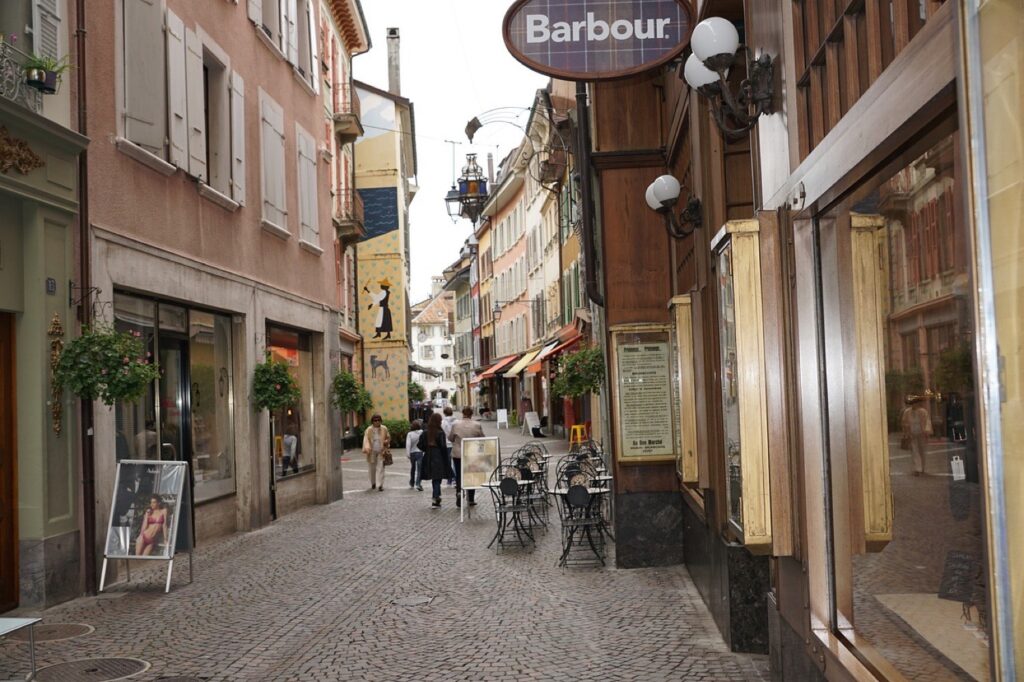 shopping street alley in vevey switzerland